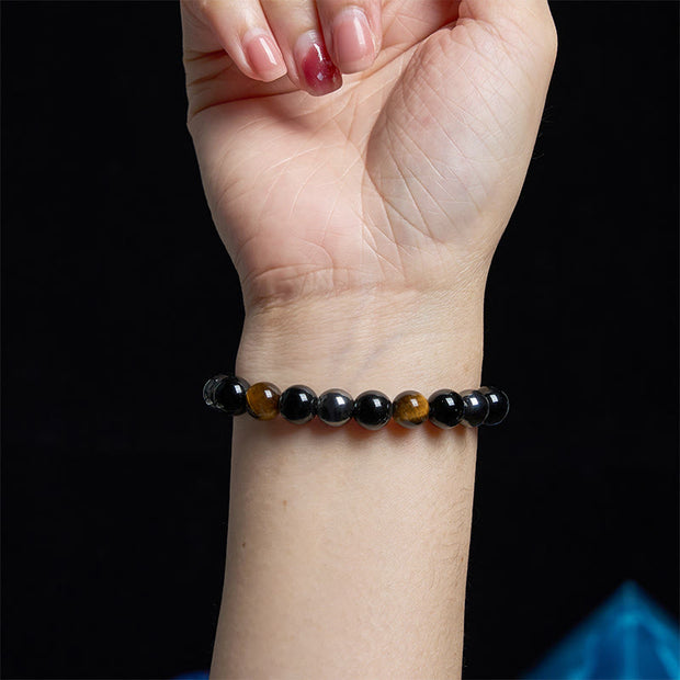 FREE Today: Support Powerful Natural Tiger's Eye Obsidian Hematite Bracelet