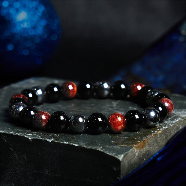 Buddha Stones Natural Tiger's Eye Obsidian Hematite Positive Powerful Bracelet