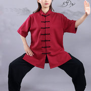 Buddha Stones 2Pcs Fall Winter Frog-Button Tai Chi Meditation Qigong Zen Practice Unisex Cotton Linen Clothing Set Unisex Meditation Cloth BS 13