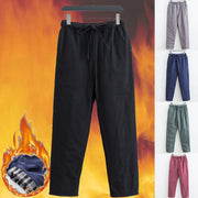 Buddha Stones Winter Solid Men's Drawstring Cotton Fleece Lined Pants With Pockets Men's Pants BS 9