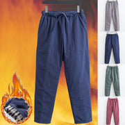 Buddha Stones Winter Solid Men's Drawstring Cotton Fleece Lined Pants With Pockets