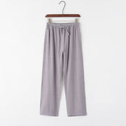 Buddha Stones Spring Summer Solid Men's Drawstring Linen Pants With Pockets