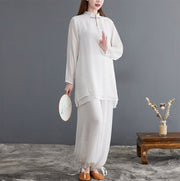 Buddha Stones 2Pcs Solid Women's Long Sleeve Shirt Pants Meditation Clothing Set