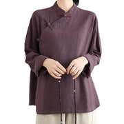 Buddha Stones Solid Color Frog-Button Long Sleeve Women's Shirt Women's Shirts BS 16