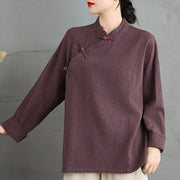 Buddha Stones Solid Color Frog-Button Long Sleeve Women's Shirt Women's Shirts BS 14