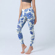 Buddha Stones Flowers Print Gym Leggings Women's Yoga Pants - White - US18，UK/AU22，EU50 (4XL) - image 1