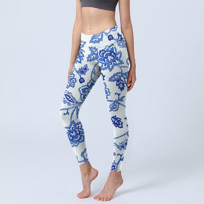 Buddha Stones Flowers Print Gym Leggings Women's Yoga Pants - White - US18，UK/AU22，EU50 (4XL) - image 1