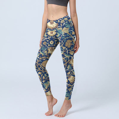 Buddha Stones Interconnected Lotus Flowers Pattern Gym Leggings Women's Yoga Pants - DarkBlue - US18，UK/AU22，EU50 (4XL) - image 1