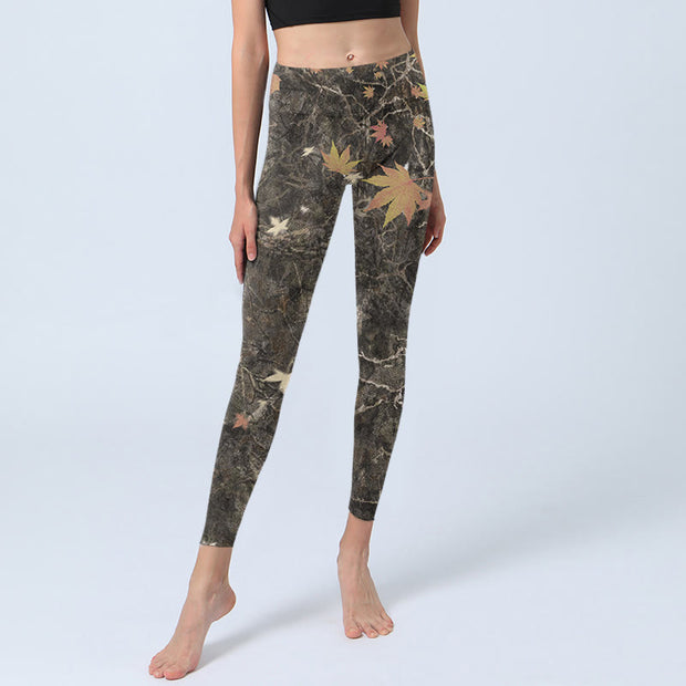 Buddha Stones Maple Leaves Print Gym Leggings Women's Yoga Pants - image 6