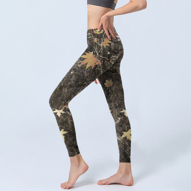 Buddha Stones Maple Leaves Print Gym Leggings Women's Yoga Pants - image 3