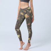 Buddha Stones Maple Leaves Print Gym Leggings Women's Yoga Pants - DarkSeaGreen - US18，UK/AU22，EU50 (4XL) - image 1