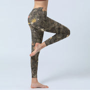 Buddha Stones Maple Leaves Print Gym Leggings Women's Yoga Pants