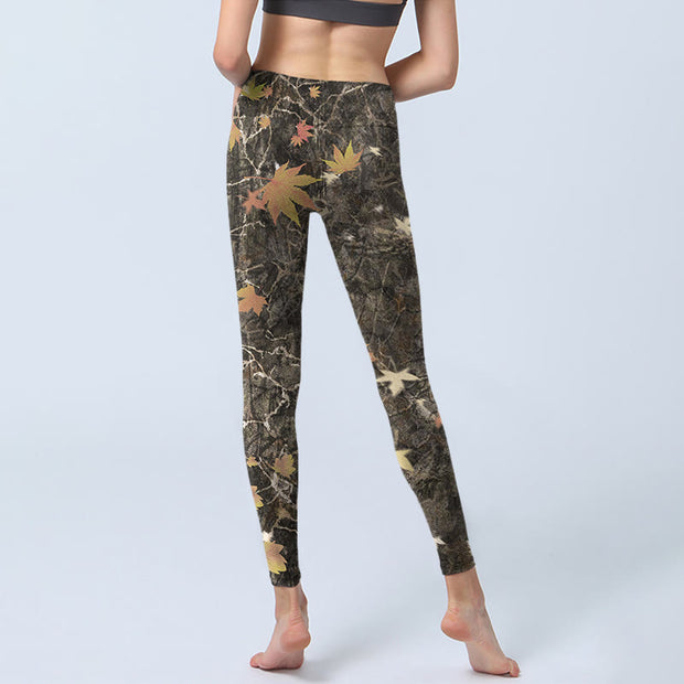 Buddha Stones Maple Leaves Print Gym Leggings Women's Yoga Pants - image 7
