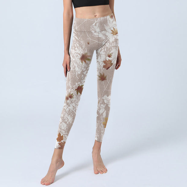 Buddha Stones Maple Leaves Branches Print Gym Leggings Women's Yoga Pants - image 5