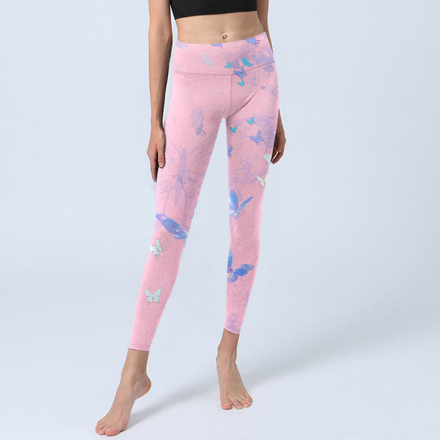 Buddha Stones Butterfly Print Gym Leggings Women's Yoga Pants