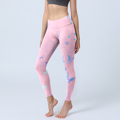 Buddha Stones Butterfly Print Gym Leggings Women's Yoga Pants - Pink - US18，UK/AU22，EU50 (4XL) - image 1