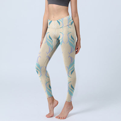 Buddha Stones Blue Purple Green Lines Gym Leggings Women's Yoga Pants - Beige - US18，UK/AU22，EU50 (4XL) - image 1