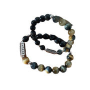 Buddha Stones Natural Black Obsidian Tiger's Eye Six True Words 'om Mani Padme Hum' Strength Love Bracelet Bracelet BS 10