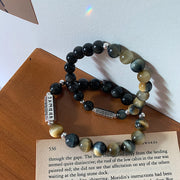 Buddha Stones Natural Black Obsidian Tiger's Eye Six True Words 'om Mani Padme Hum' Strength Love Bracelet Bracelet BS main