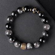 FREE Today: Soothing and Protection Natural Silver Sheen Obsidian Tiger's Eye Six True Words 'Om Mani Padme Hum' Bracelet