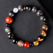 FREE Today: Soothing and Protection Natural Silver Sheen Obsidian Tiger's Eye Six True Words 'Om Mani Padme Hum' Bracelet