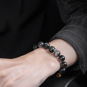 FREE Today: Soothing and Protection Natural Silver Sheen Obsidian Tiger's Eye Six True Words 'Om Mani Padme Hum' Bracelet