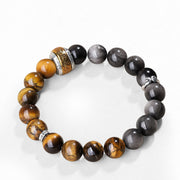 Buddha Stones Natural Silver Sheen Obsidian Tiger's Eye Six True Words 'om Mani Padme Hum'  Strength Bracelet Bracelet BS 4