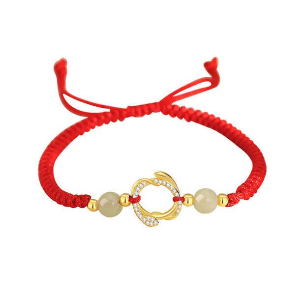 Buddha Stones Red String Hetian Jade 925 Sterling Silver Cubic Zirconia Year of the Snake Protection Bracelet Bracelet BS 9