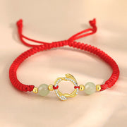 Buddha Stones Red String Hetian Jade 925 Sterling Silver Cubic Zirconia Year of the Snake Protection Bracelet Bracelet BS Red String Hetian Jade 925 Sterling Silver(Wrist Circumference: 15-22cm)