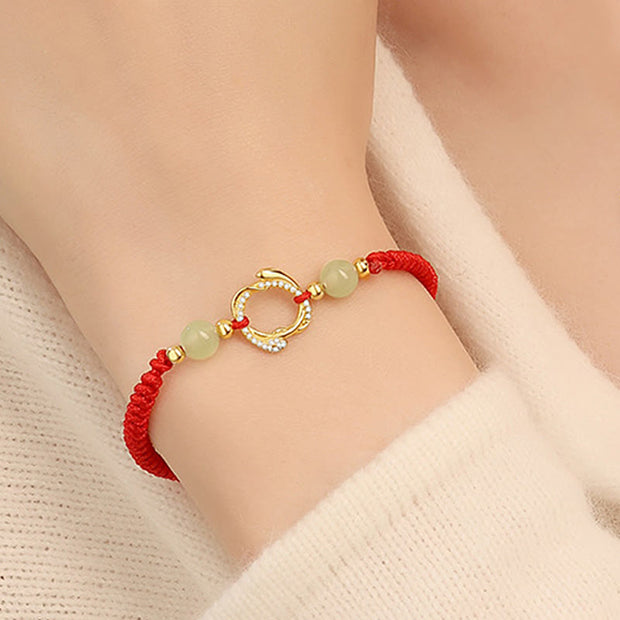 Buddha Stones Red String Hetian Jade 925 Sterling Silver Cubic Zirconia Year of the Snake Protection Bracelet Bracelet BS 3