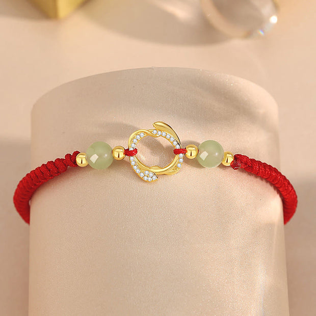 Buddha Stones Red String Hetian Jade 925 Sterling Silver Cubic Zirconia Year of the Snake Protection Bracelet Bracelet BS 1