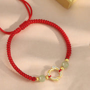 Buddha Stones Red String Hetian Jade 925 Sterling Silver Cubic Zirconia Year of the Snake Protection Bracelet Bracelet BS 2