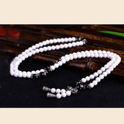 Buddha Stones 108 Mala Beads White Porcelain Six True Words 'Om Mani Padme Hum' Patience Bracelet Mala Bracelet BS 1