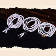 Buddha Stones 108 Mala Beads White Porcelain Six True Words 'Om Mani Padme Hum'  Patience Bracelet