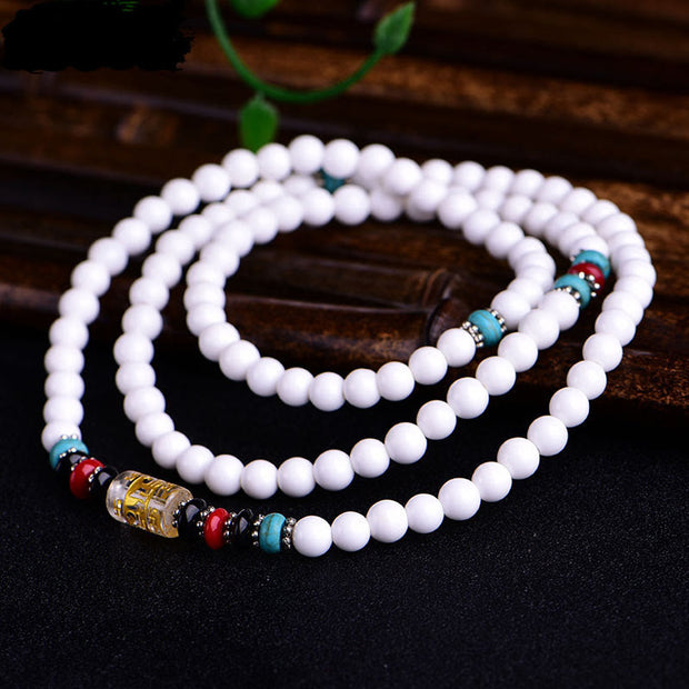 FREE Today: Spiritual Growth 108 Mala Beads White Porcelain Six True Words 'Om Mani Padme Hum' Bracelet