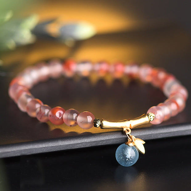 Buddha Stones South Red Agate Aquamarine Pearl Hetian Jade Bamboo Flower Fortune Bracelet Bracelet BS main