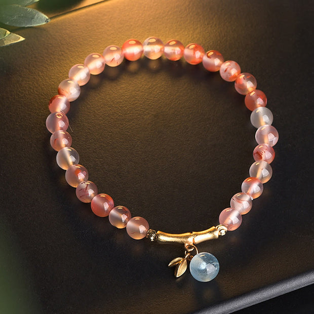 Buddha Stones South Red Agate Aquamarine Pearl Hetian Jade Bamboo Flower Fortune Bracelet Bracelet BS South Red Agate Aquamarine(Wrist Circumference: 16-18cm)