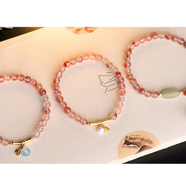 Buddha Stones South Red Agate Aquamarine Pearl Hetian Jade Bamboo Flower Fortune Bracelet Bracelet BS 10