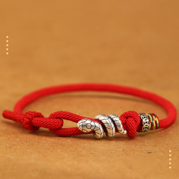 Buddha Stones Red String 925 Sterling Silver Year of the Snake Coin Ring Snake Luck Bracelet Bracelet BS 13