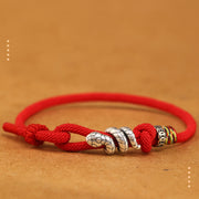 Buddha Stones Red String 925 Sterling Silver Year of the Snake Coin Ring Snake Luck Bracelet