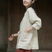 Buddha Stones Solid Color Long Sleeve Ramie Linen Women's Shirt