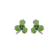 Buddha Stones 925 Sterling Silver Enamel Hetian Jade Shamrock Luck Earrings Earrings BS 4