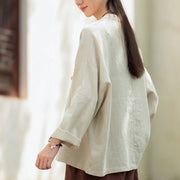 Buddha Stones Solid Color Two-color Frog-button Long Sleeve Ramie Linen Women's Shirt Women's Shirts BS 4