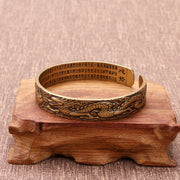 Buddha Stones Dragon And Phoenix Playing With A Pearl Heart Sutra Carved Copper Luck Bracelet Bangle