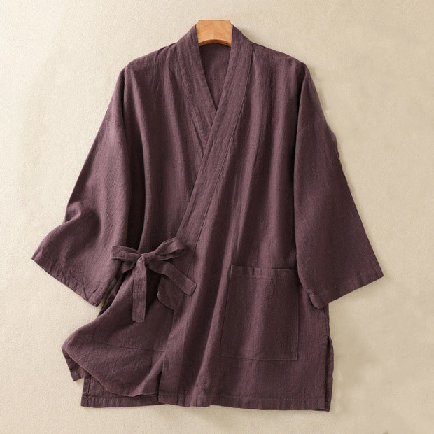 Buddha Stones Solid Color Cardigan Long Sleeve Cotton Linen Women's Shirts