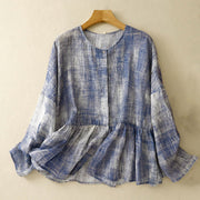 Buddha Stones Tie-Dye Button Long Sleeve Cotton Shirt Women's Shirts BS CornflowerBlue US8-10，UK/AU12-14，EU40-42 (2XL)