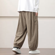 Buddha Stones Solid Color Corduroy Drawstring Men's Harem Pants With Pockets