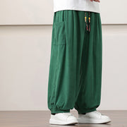 Buddha Stones Solid Color Corduroy Drawstring Men's Harem Pants With Pockets