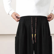 Buddha Stones Solid Color Corduroy Drawstring Men's Harem Pants With Pockets