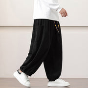 Buddha Stones Solid Color Corduroy Drawstring Men's Harem Pants With Pockets